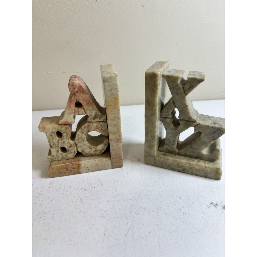 Soapstone Bookends ABC XYZ Book Shelf Decor 5"H Hand Carved Children's Books